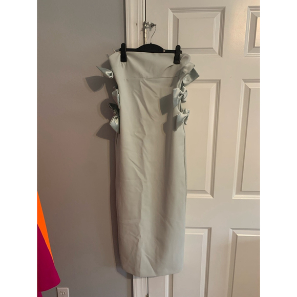 Bloggers Fave Zara Bow Dress, Size S Light Blue Green Sage - Picture 9 of 11